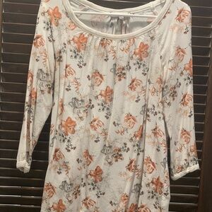 DownEast White and Orange 3/4 Sleeve Blouse